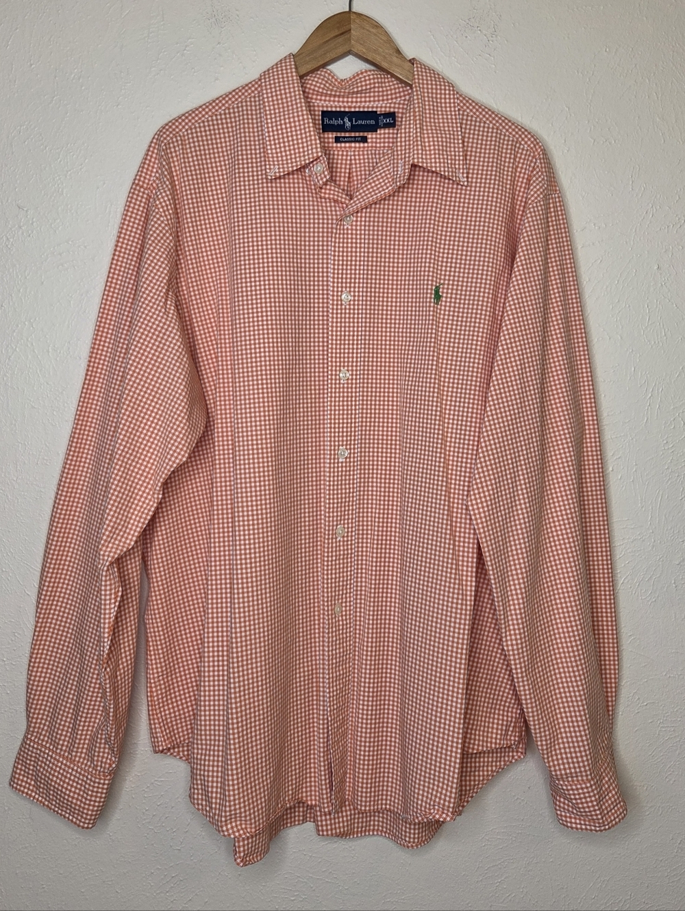 Ralph Lauren Shirt Classic Fit Orange Gingham Button Down XXL
